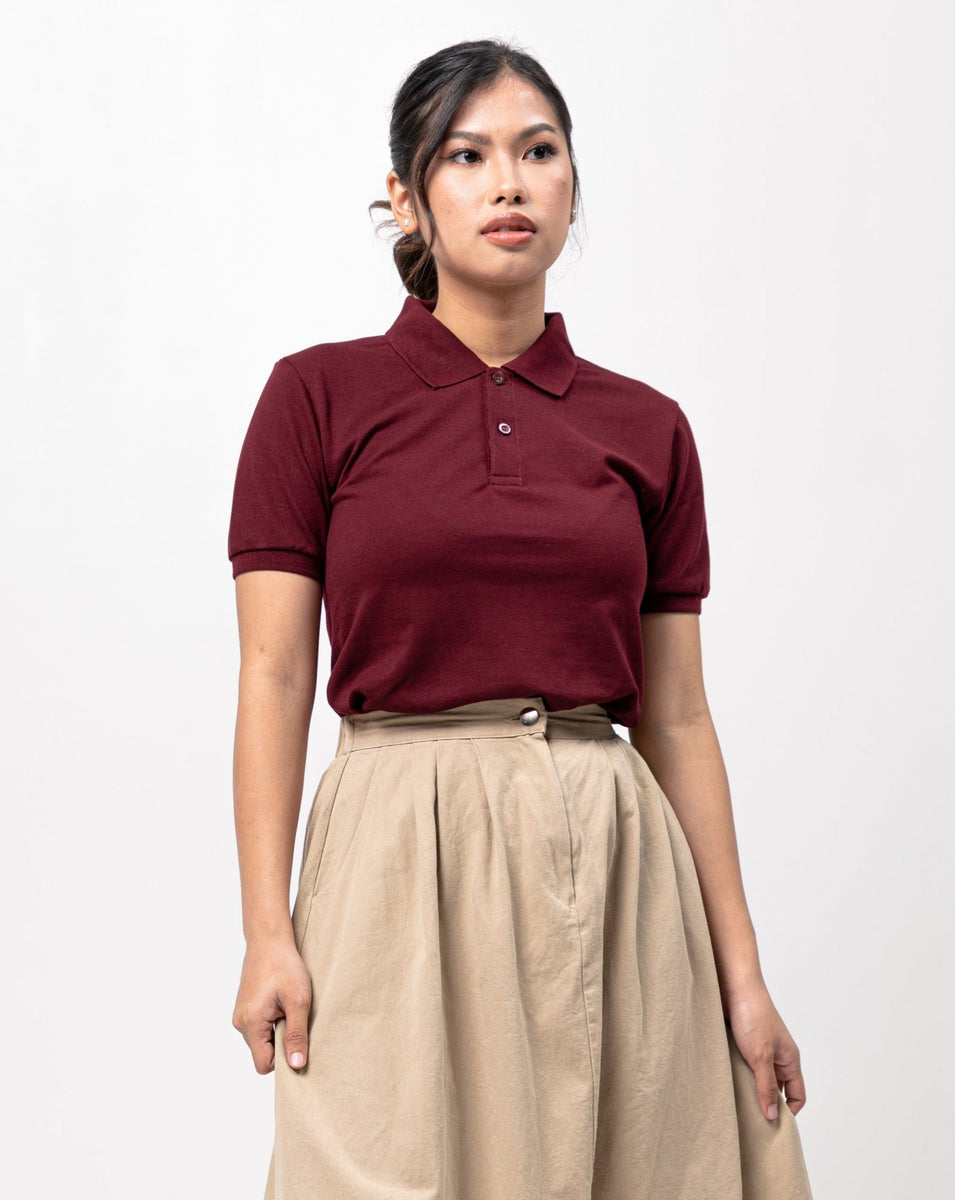 maroon and black polo shirt