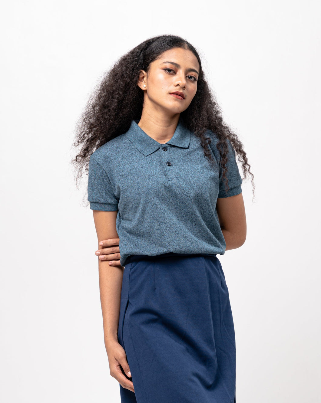 Sirotex Slate Blue / Black Classique Plain Women's Polo Shirt