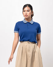 Load image into Gallery viewer, Royal Blue Mini Stripes Classique Plain Women&#39;s Polo Shirt
