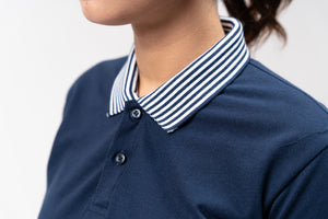 Navy Blue Mini Stripes Classique Plain Women's Polo Shirt