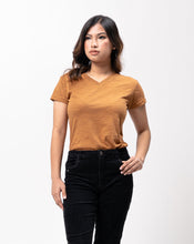 Load image into Gallery viewer, Ginger Bread Slub Cotton Blue Plain Women&#39;s T-Shirt
