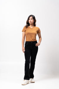 Ginger Bread Slub Cotton Blue Plain Women's T-Shirt