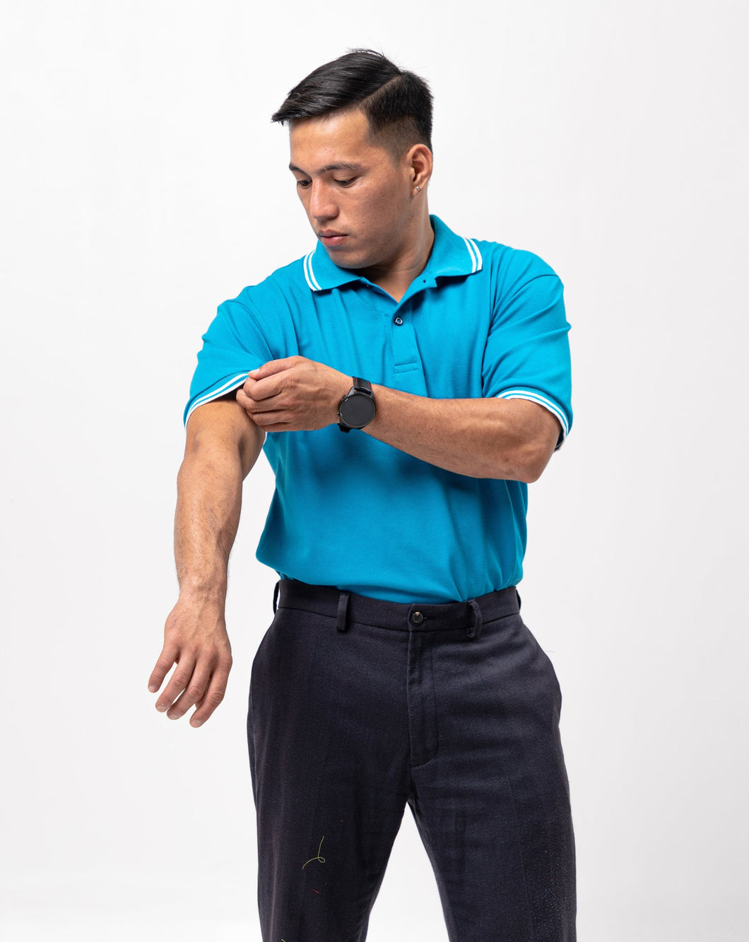 Aqua Blue with Stripes Classique Plain Polo Shirt