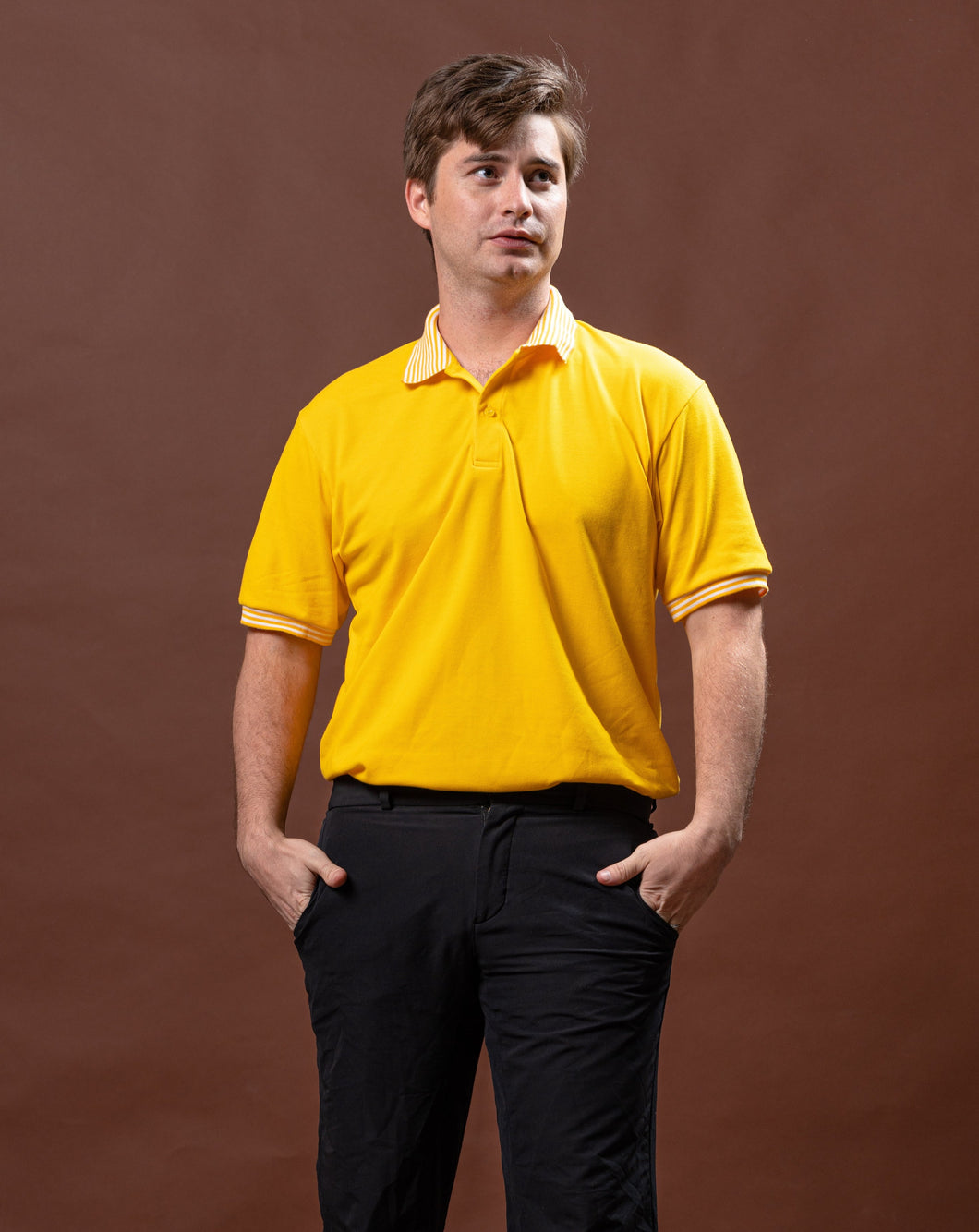 Canary Yellow Mini Stripes Classique Plain Polo Shirt