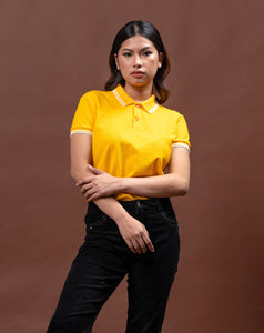 Gold Yellow with Stripes Classique Plain Women's Polo Shirt