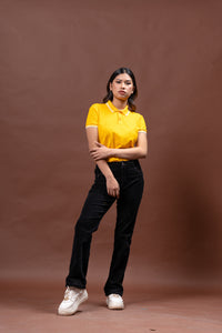 Gold Yellow with Stripes Classique Plain Women's Polo Shirt