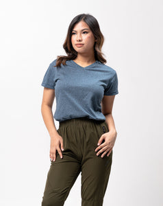 Slate Blue Black Cotton Blue Plain Women's T-Shirt