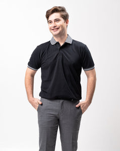 Black Mini Stripes Classique Plain Polo Shirt