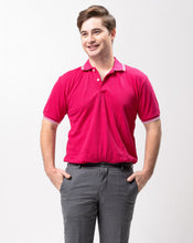 Load image into Gallery viewer, Fuchsia Pink with Stripes Classique Plain Polo Shirt
