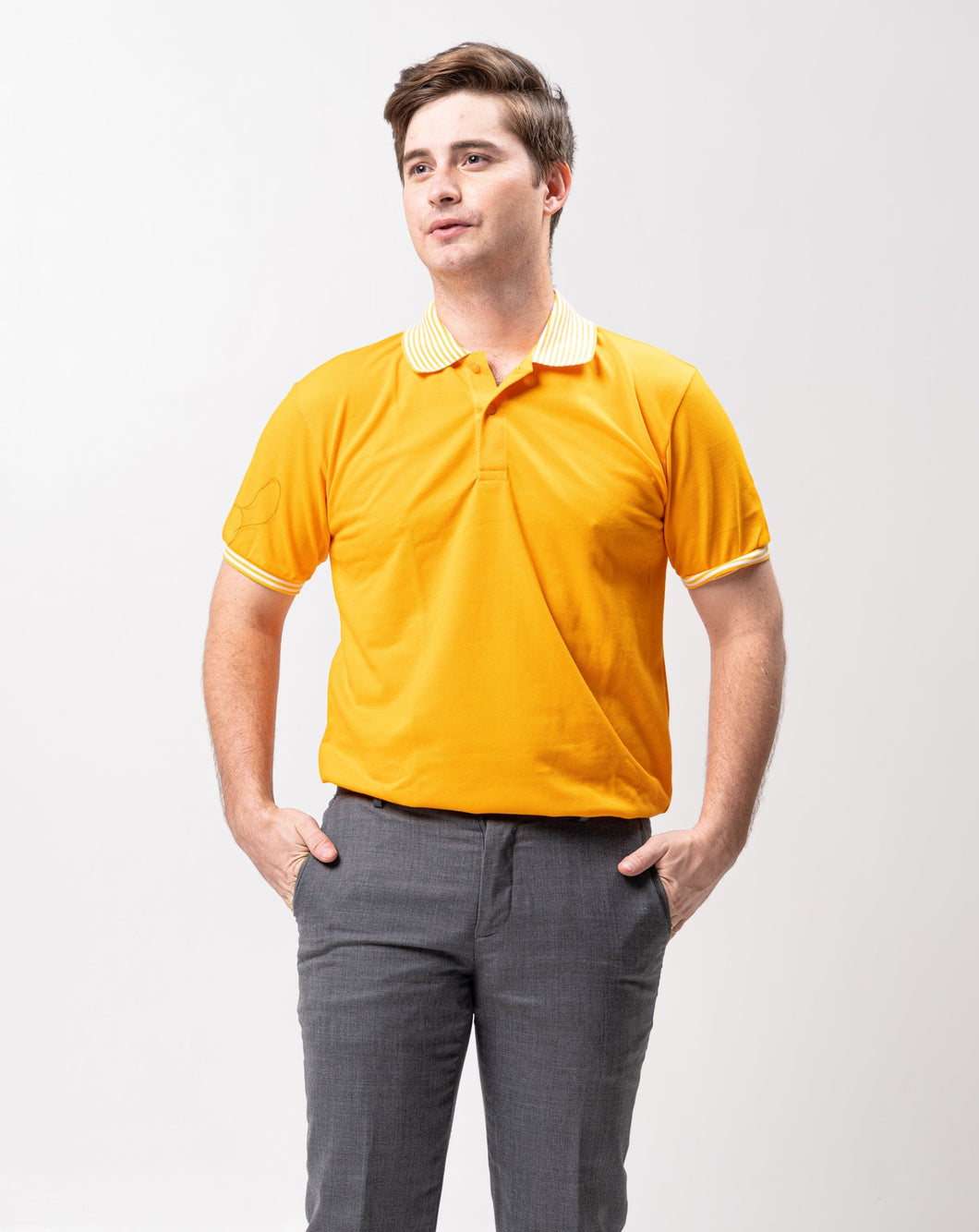 Gold Yellow Mini Stripes Classique Plain Polo Shirt