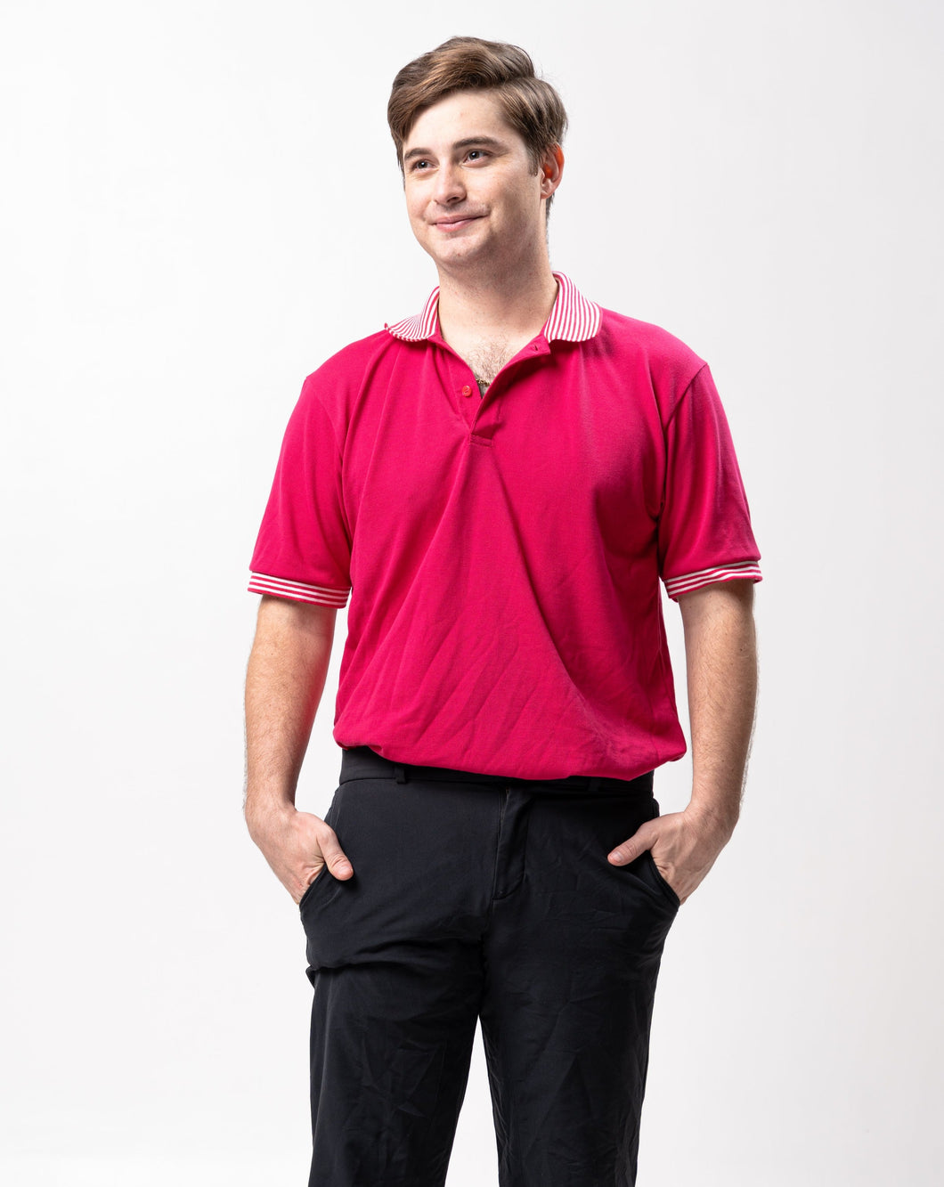 Fuchsia Pink Mini Stripes Classique Plain Polo Shirt