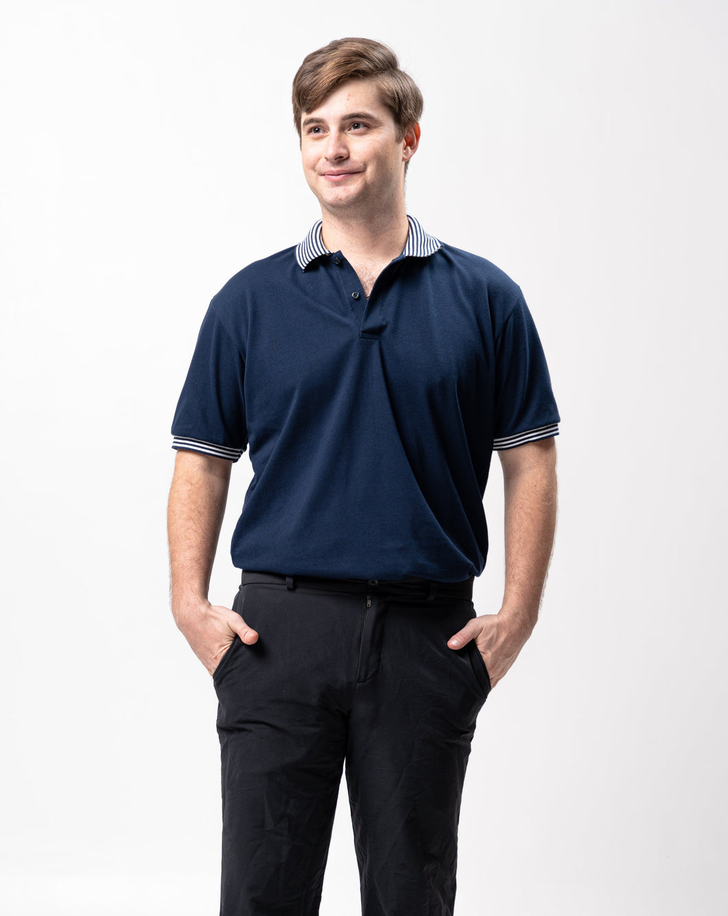 Navy Blue Mini Stripes Classique Plain Polo Shirt