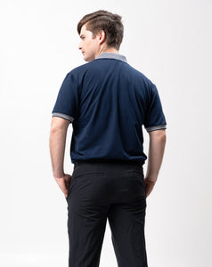 Navy Blue Mini Stripes Classique Plain Polo Shirt