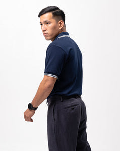 Navy Blue with Stripes Classique Plain Polo Shirt